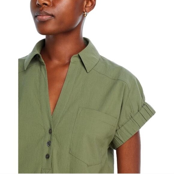 VERONICA BEARD Almera Collared Popover Blouse in Green Size Small NWT - Picture 4 of 12